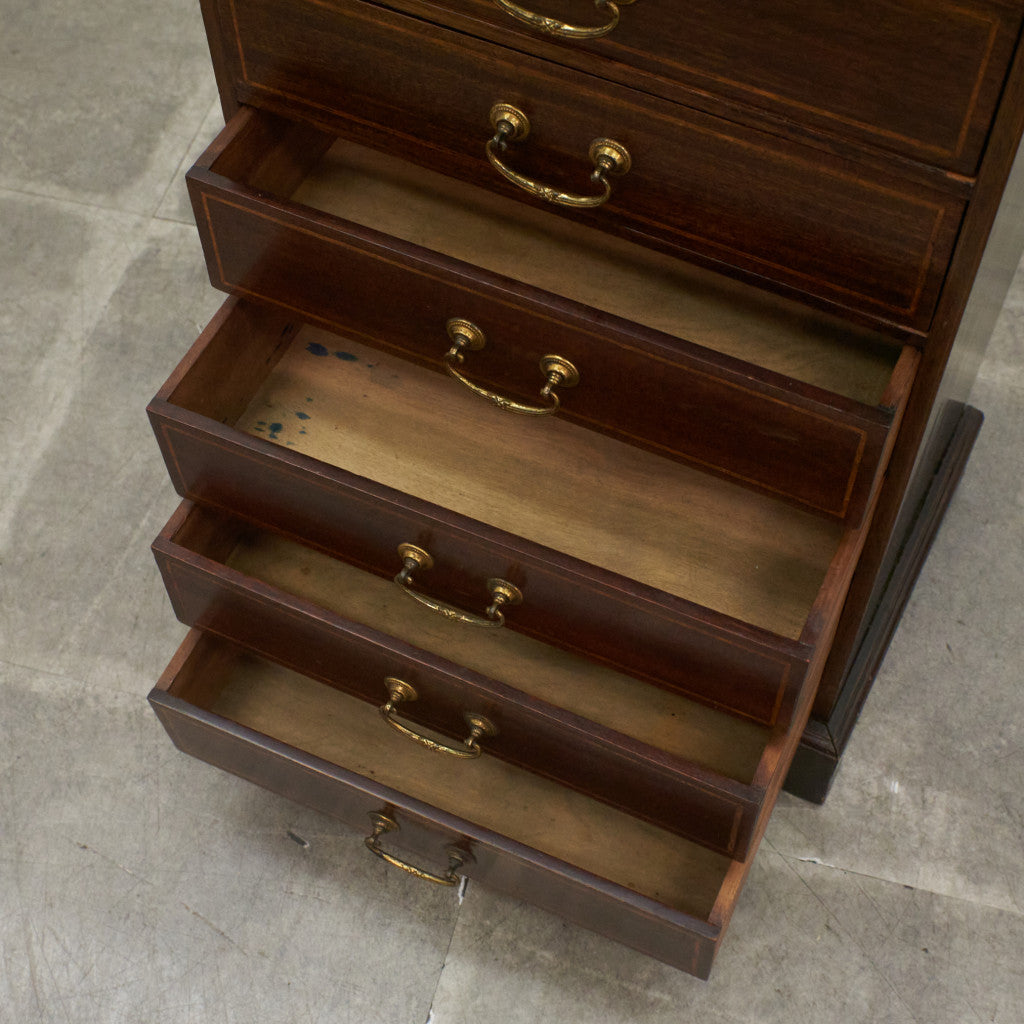 アンティーク 木象嵌 トールチェスト