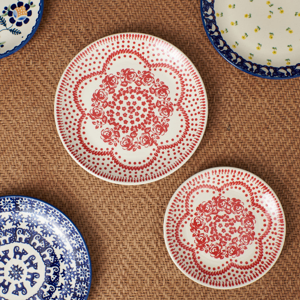 ポーリッシュポタリー プレート レッド 花柄 22cm