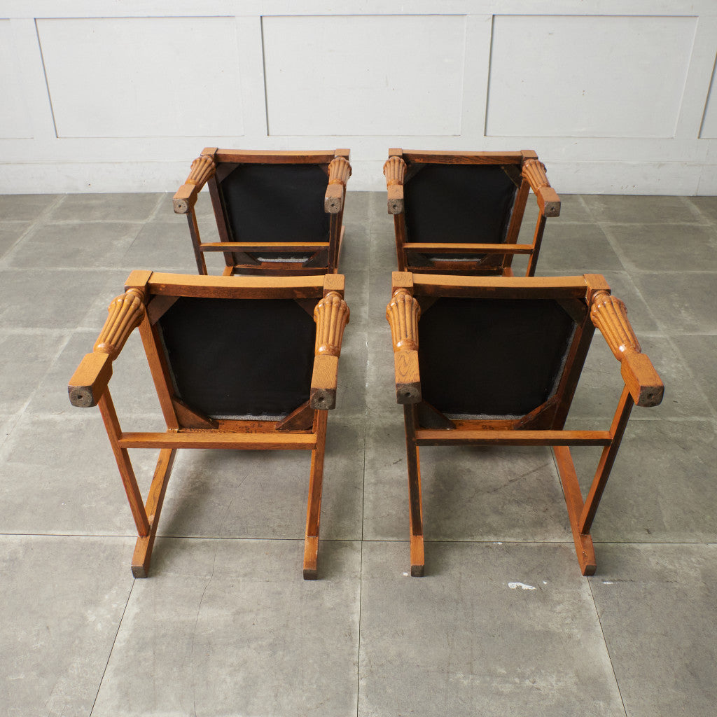 英国アンティーク ダイニングチェア 4脚セット / 張替済