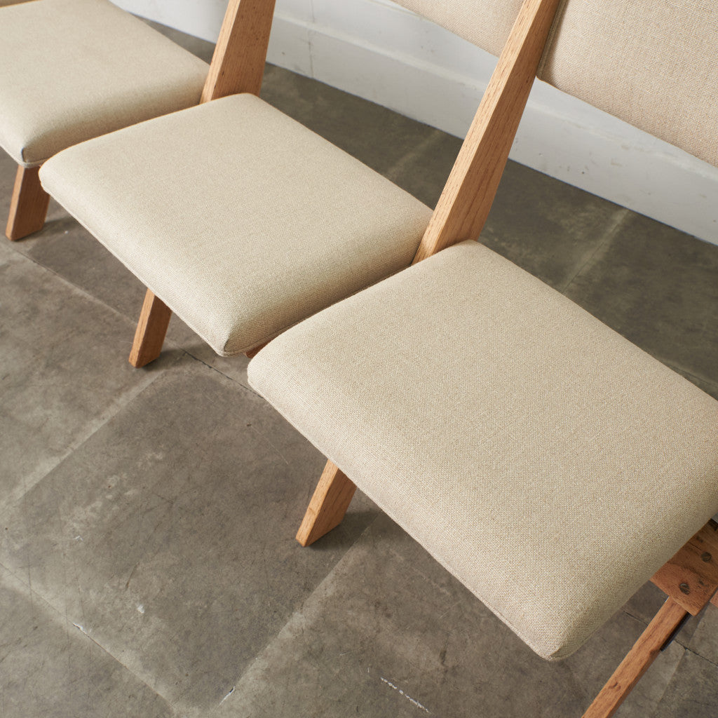 英国アンティーク 4連 シネマベンチ / 張替済