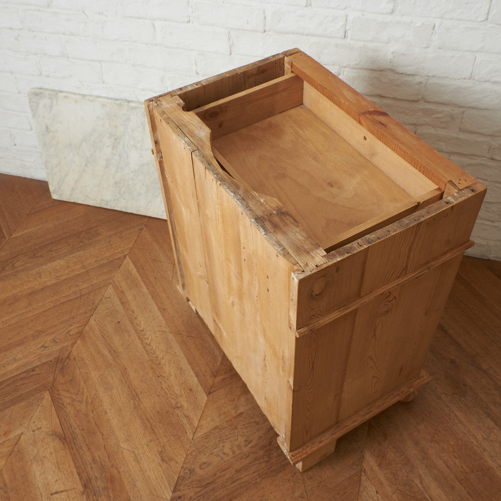 パイン無垢材 大理石天板 サイドキャビネット