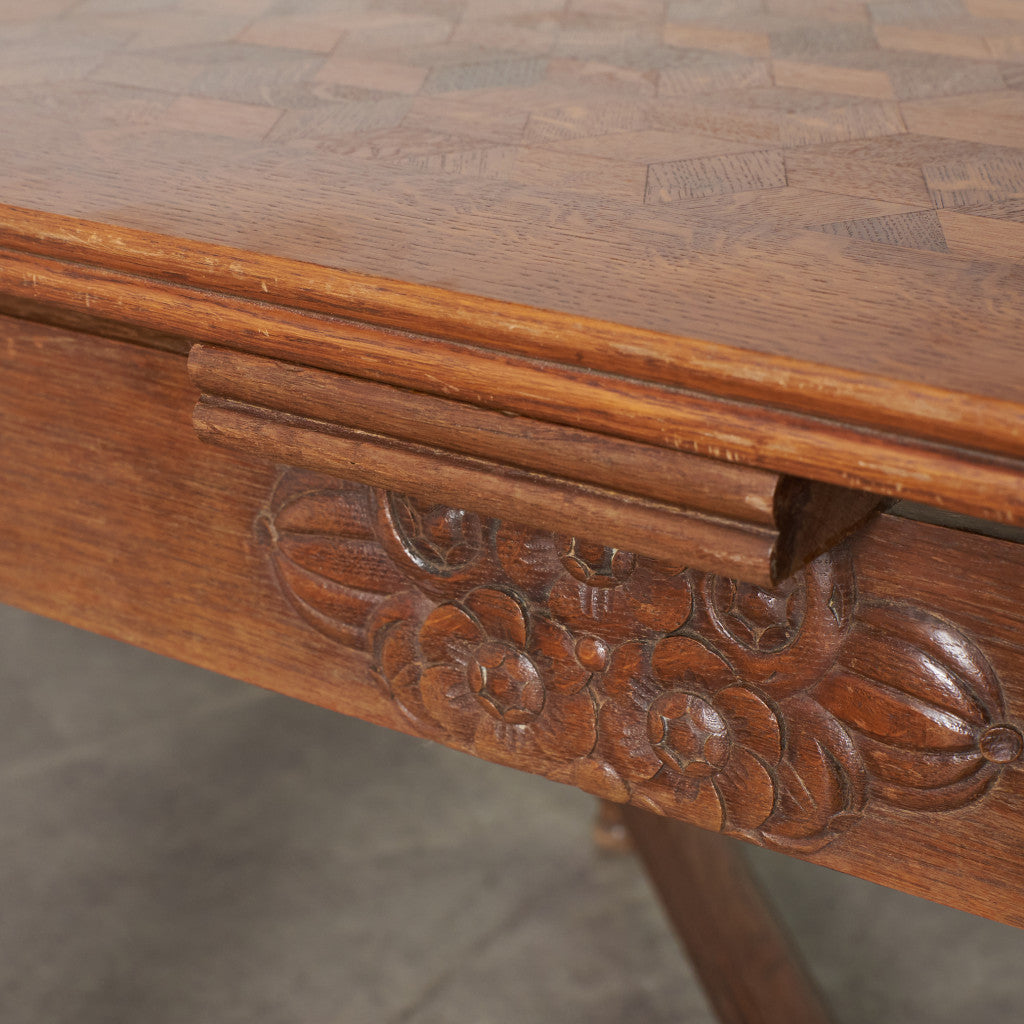 英国アンティーク パーケットトップ ドローリーフテーブル