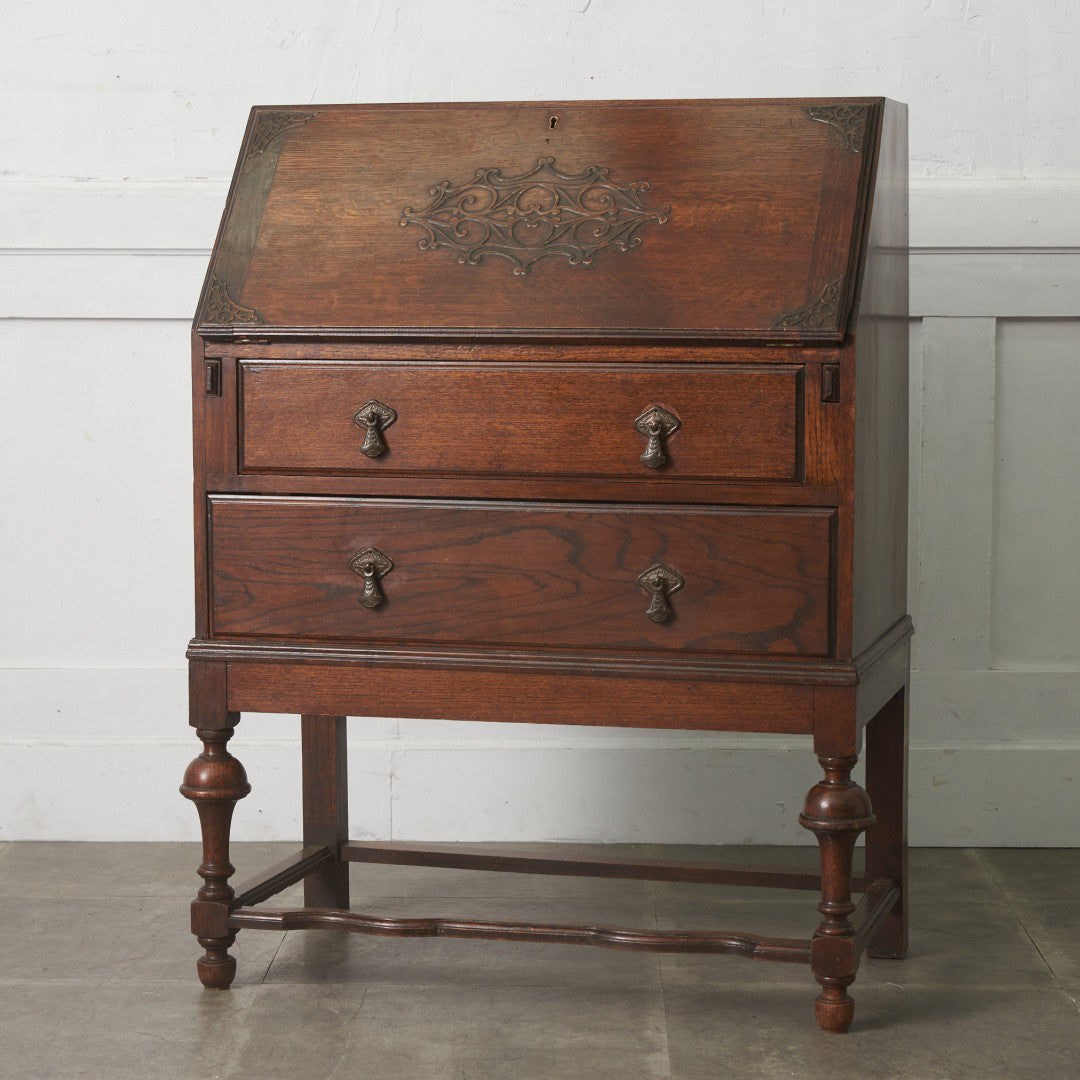 イギリス　アンティーク　サイドバイサイド　ライティングビューロー アンティーク調のイギリス製オーク材サイドバイサイドライティング