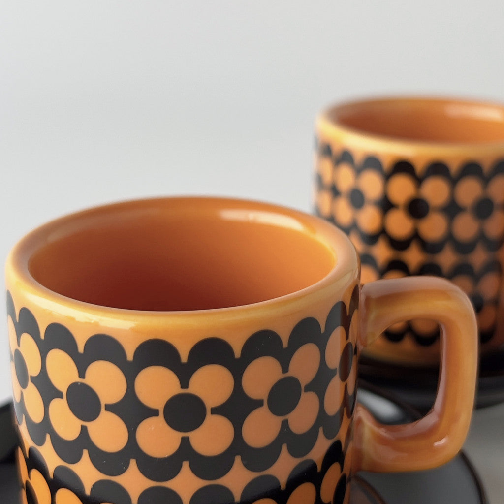Hornsea エスプレッソ カップ&ソーサー 2セット Repeat Flower Orange