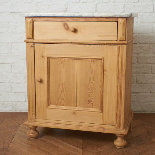 パイン無垢材 大理石天板 サイドキャビネット