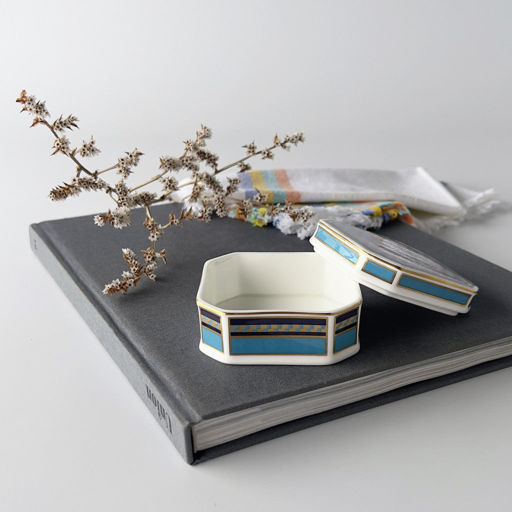 Fair Isle Blue 蓋付き小物入れ