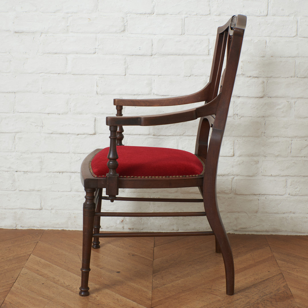 【美品】イギリス アンティーク調 木彫りダイニングチェア 彫刻 IZ82840N☆英国 アンティーク ダイニングチェア 木彫刻