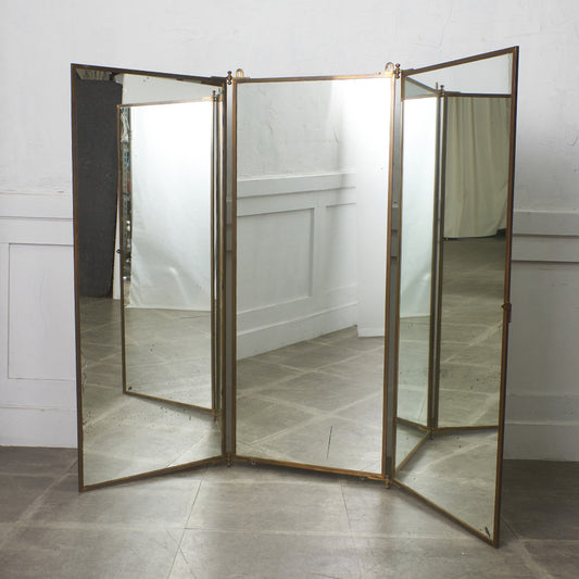 フランスアンティーク 真鍮製 3面スタンドミラー