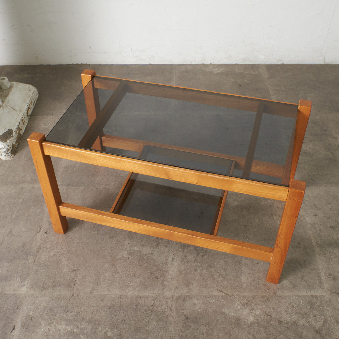 英国ヴィンテージ ガラストップ コーヒーテーブル