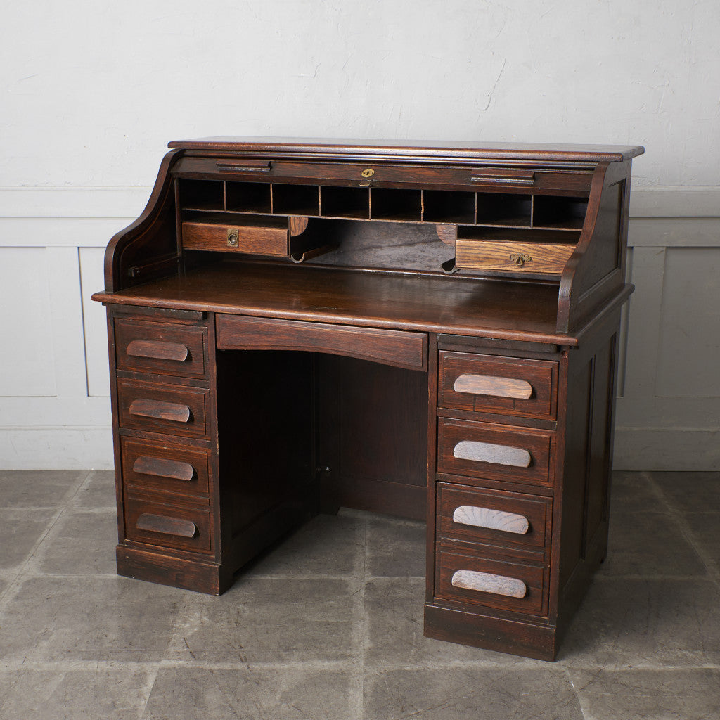 アンティーク・ロールトップデスク(蛇腹) 開閉式スライドシャッター アンティーク・ロールトップデスク(蛇腹) 開閉式スライドシャッター