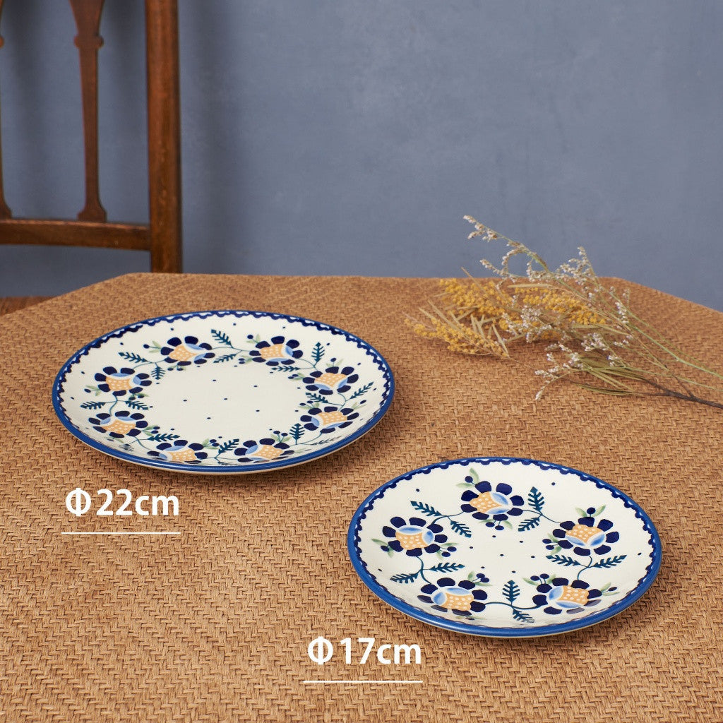 ポーリッシュポタリー プレート ブルー 花柄 17cm
