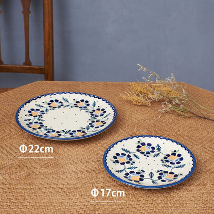 ポーリッシュポタリー プレート ブルー 花柄 17cm