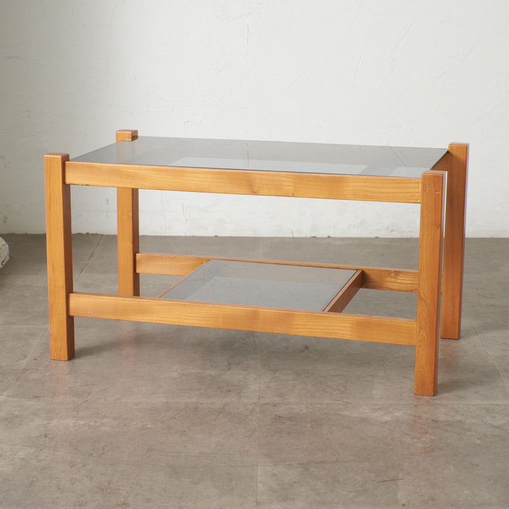 英国ヴィンテージ ガラストップ コーヒーテーブル