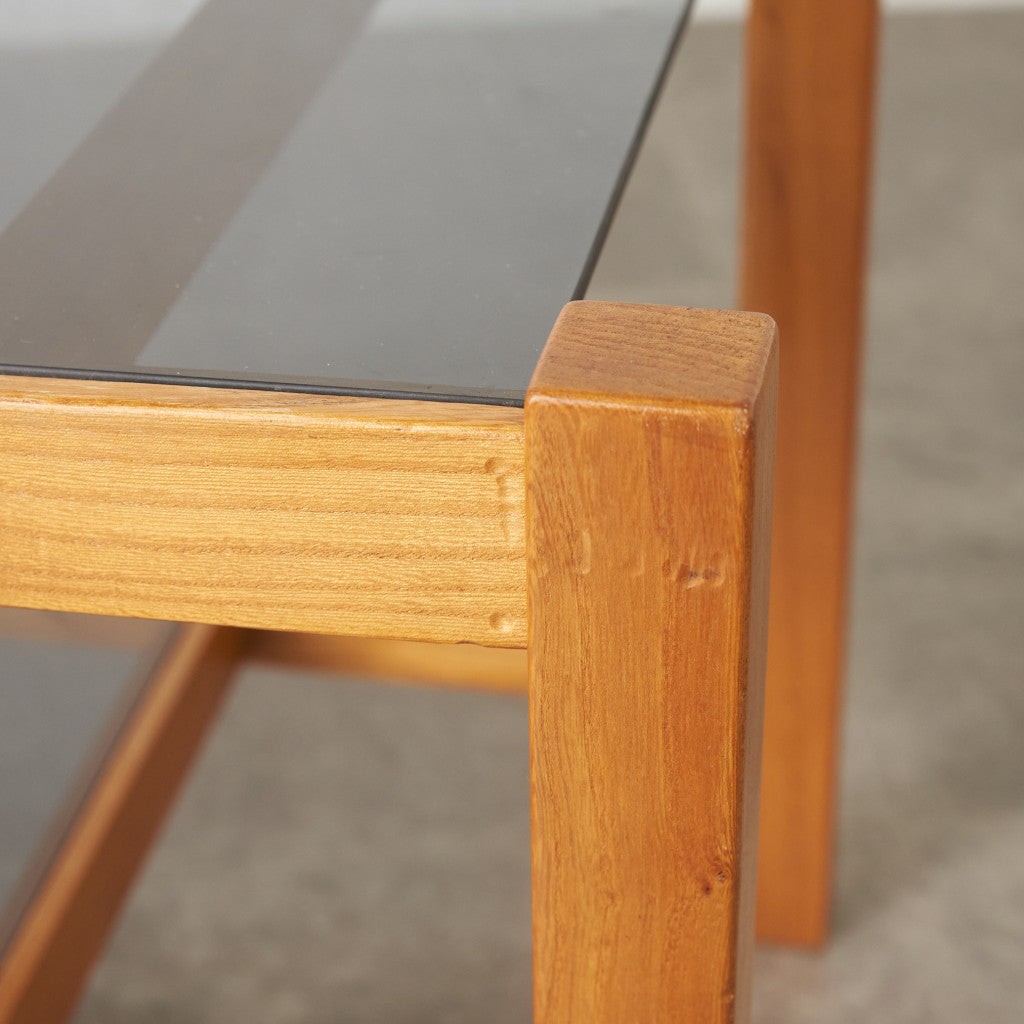 英国ヴィンテージ ガラストップ コーヒーテーブル