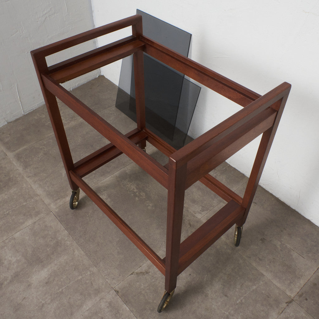 英国ヴィンテージ ガラス天板 キャスターワゴン