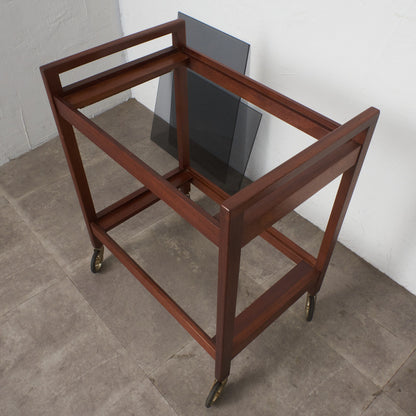 英国ヴィンテージ ガラス天板 キャスターワゴン