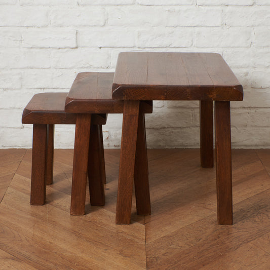 オランダ製 オーク無垢材 ネストテーブル