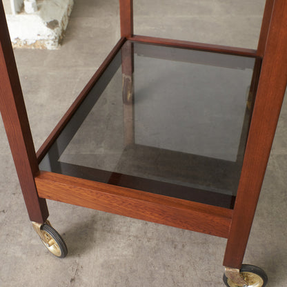 英国ヴィンテージ ガラス天板 キャスターワゴン
