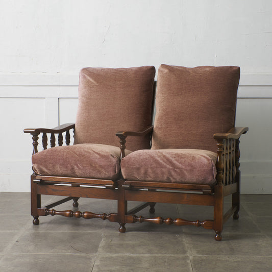 オーク材 アンティーク スタイル 2人掛けソファ