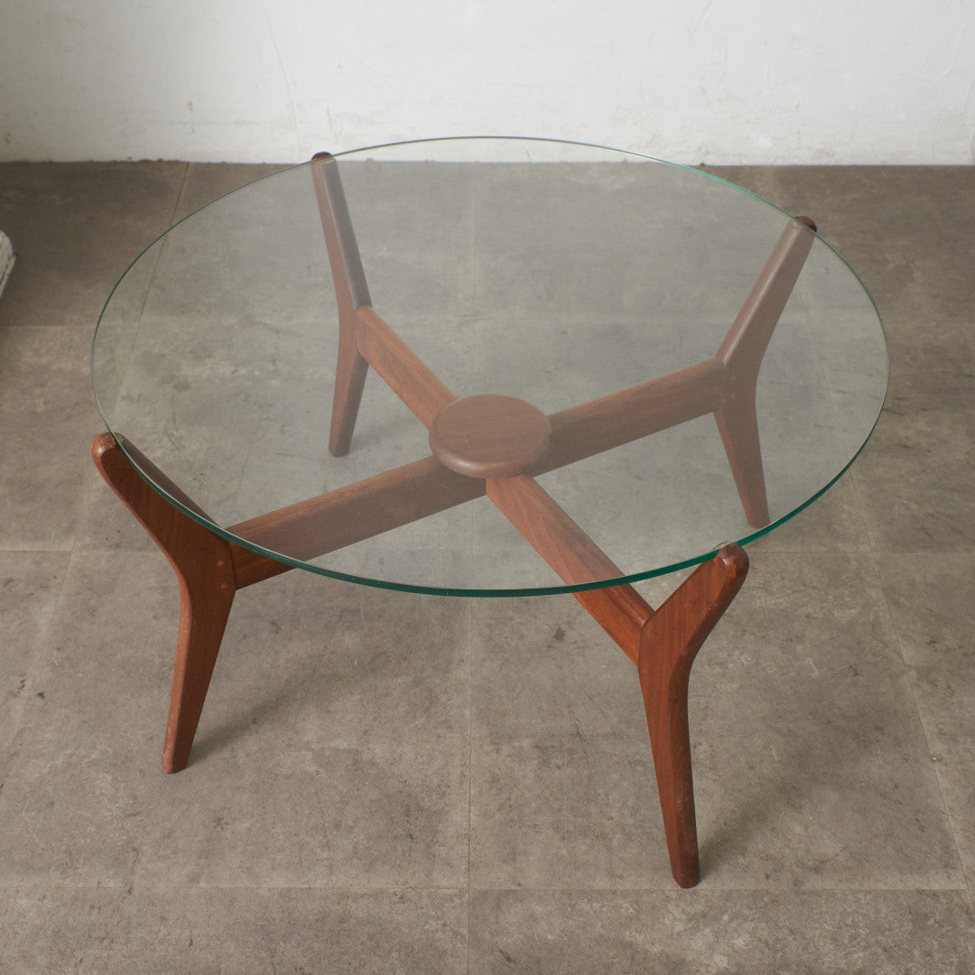 英国ヴィンテージ ガラストップ センターテーブル