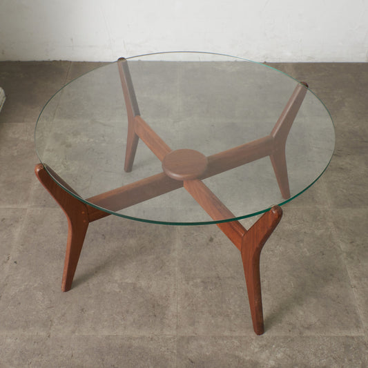 英国ヴィンテージ ガラストップ センターテーブル