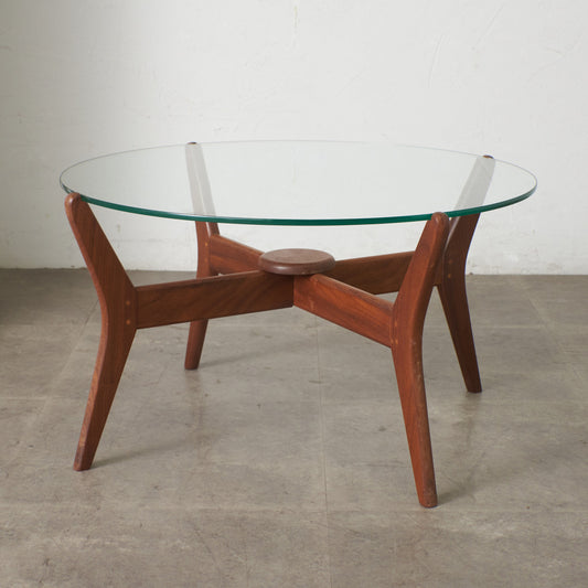 英国ヴィンテージ ガラストップ センターテーブル