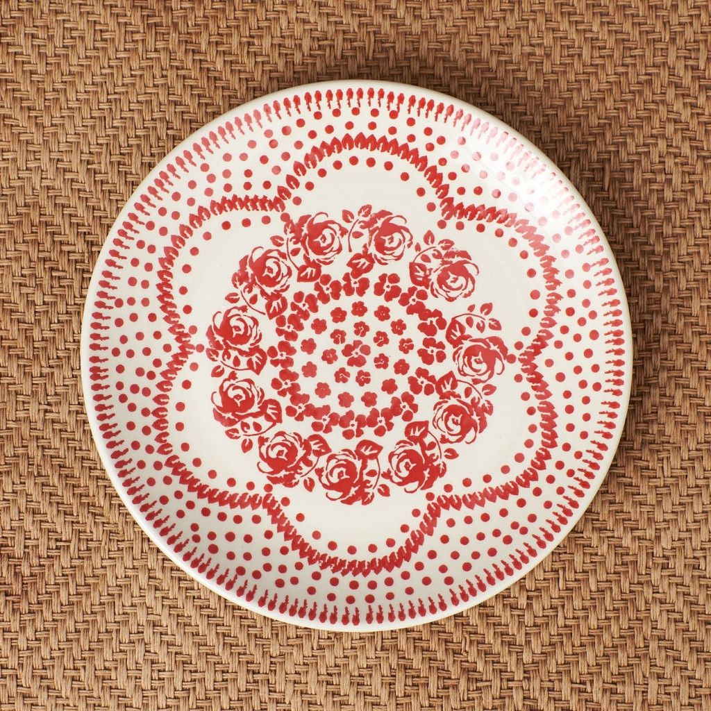 ポーリッシュポタリー プレート レッド 花柄 22cm