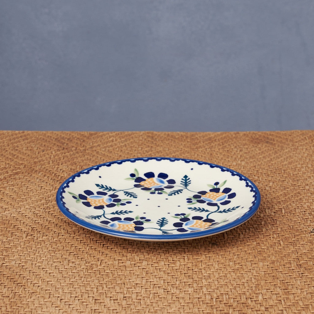 ポーリッシュポタリー プレート ブルー 花柄 17cm
