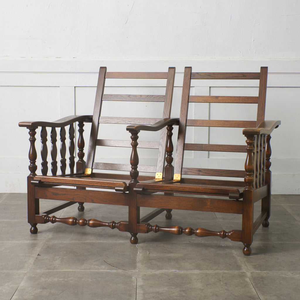 オーク材 アンティーク スタイル 2人掛けソファ