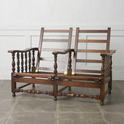 オーク材 アンティーク スタイル 2人掛けソファ