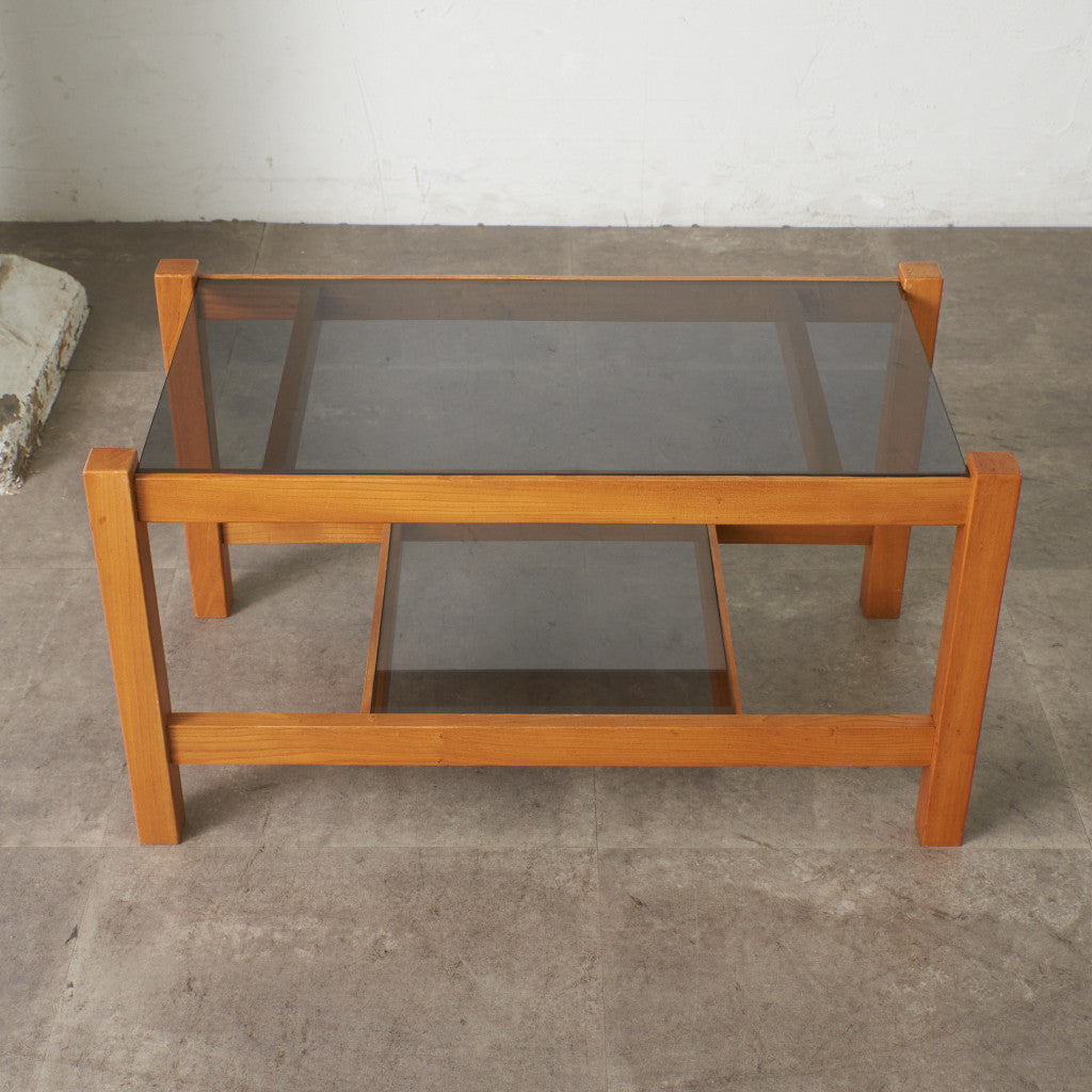 英国ヴィンテージ ガラストップ コーヒーテーブル