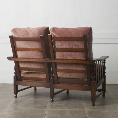 オーク材 アンティーク スタイル 2人掛けソファ