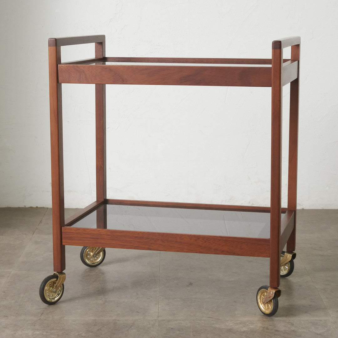 英国ヴィンテージ ガラス天板 キャスターワゴン