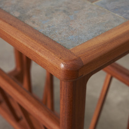 ヴィンテージ マガジンラック付き タイルトップサイドテーブル