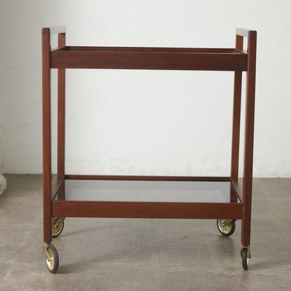 英国ヴィンテージ ガラス天板 キャスターワゴン