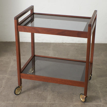 英国ヴィンテージ ガラス天板 キャスターワゴン