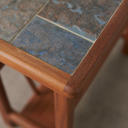 ヴィンテージ マガジンラック付き タイルトップサイドテーブル