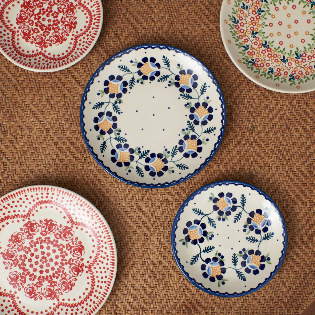 ポーリッシュポタリー プレート ブルー 花柄 17cm