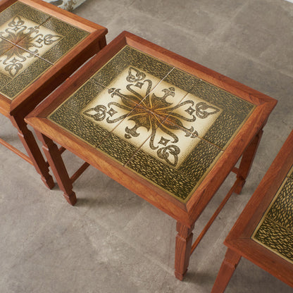 英国ヴィンテージ タイルトップ ネストコーヒーテーブル