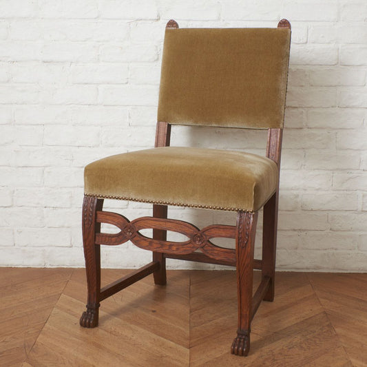 英国アンティーク 木彫刻 ダイニングチェア / 張替品