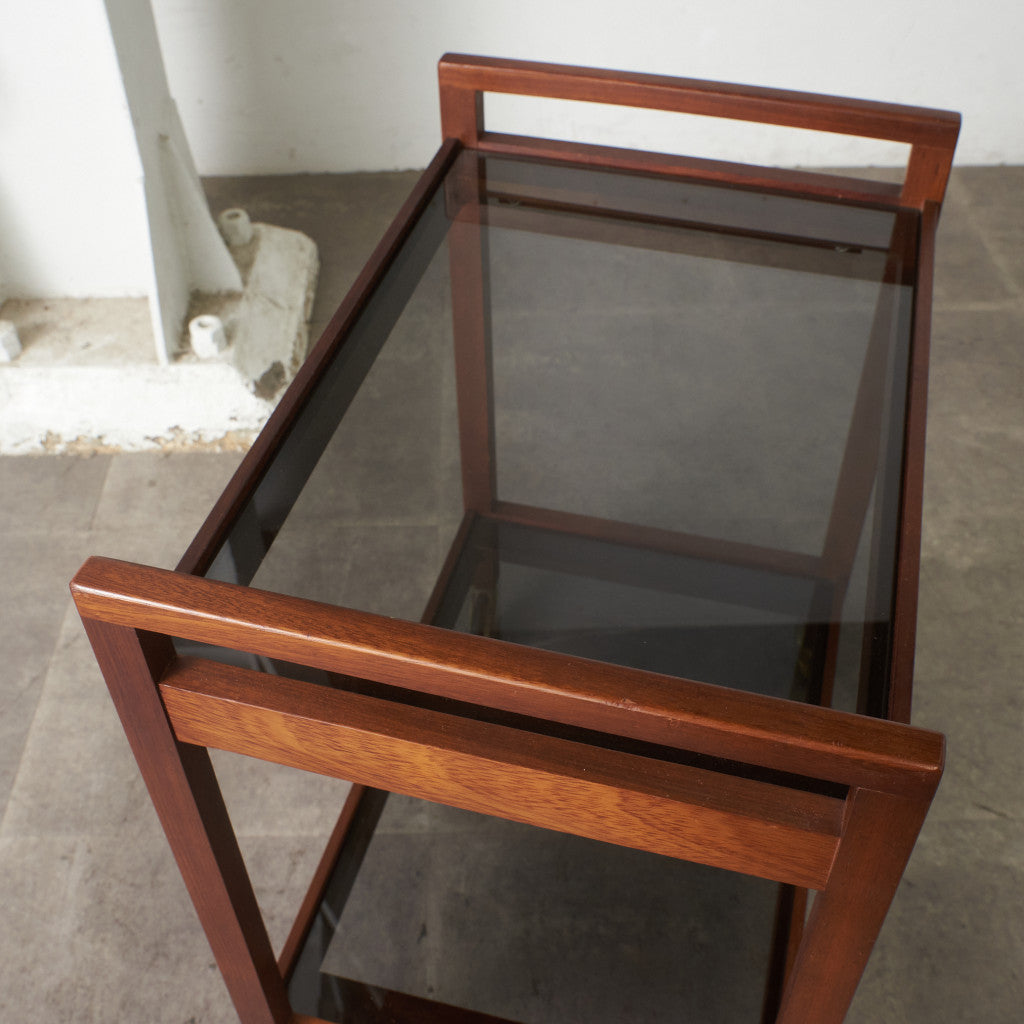 英国ヴィンテージ ガラス天板 キャスターワゴン