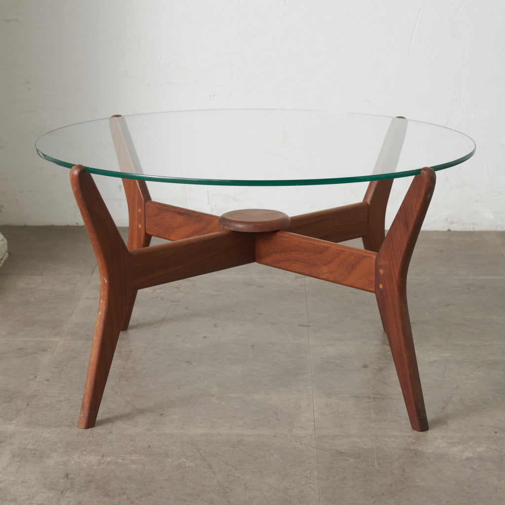 英国ヴィンテージ ガラストップ センターテーブル｜rocca rocca