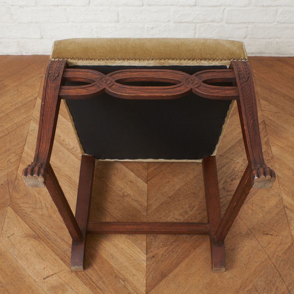 英国アンティーク 木彫刻 ダイニングチェア / 張替品