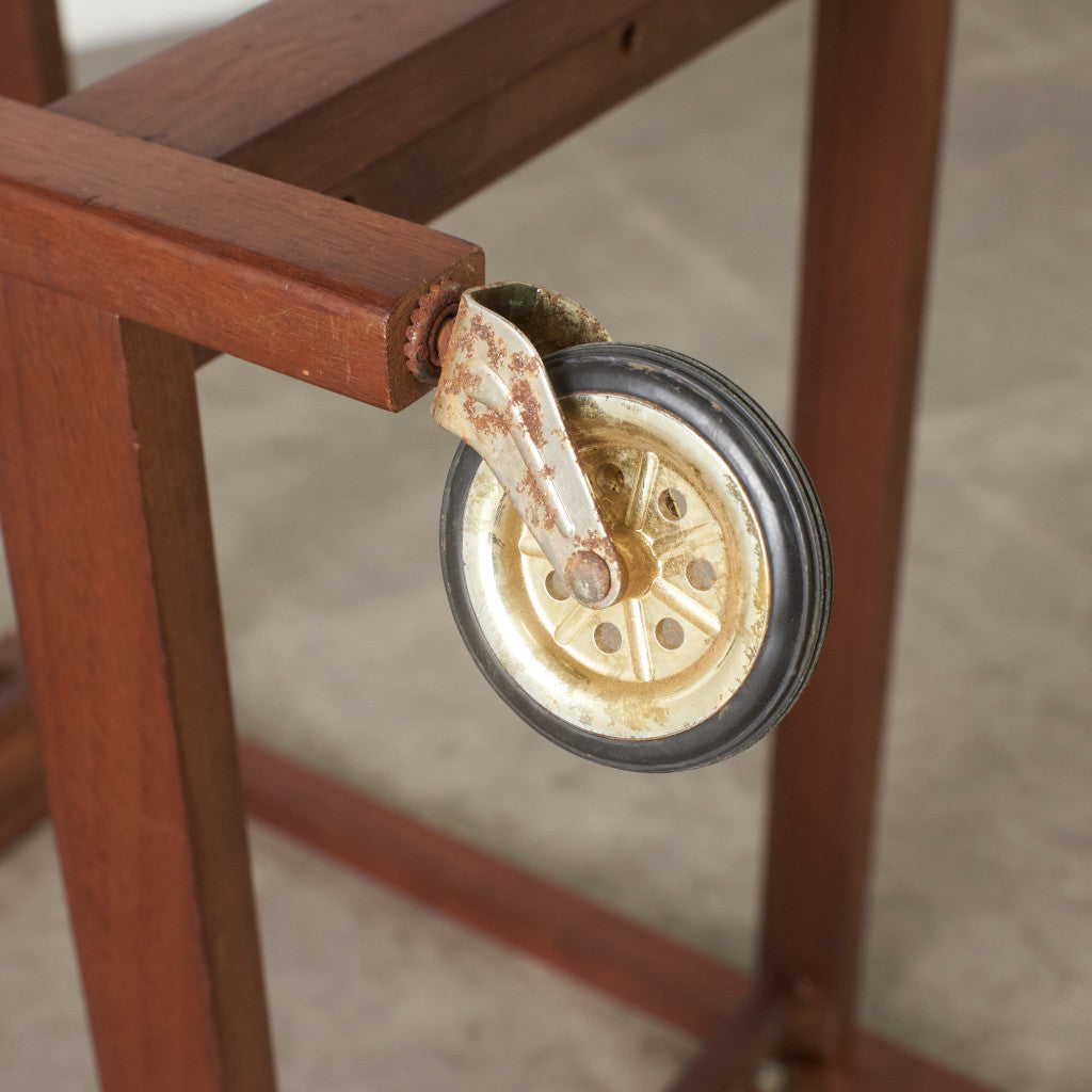 英国ヴィンテージ ガラス天板 キャスターワゴン