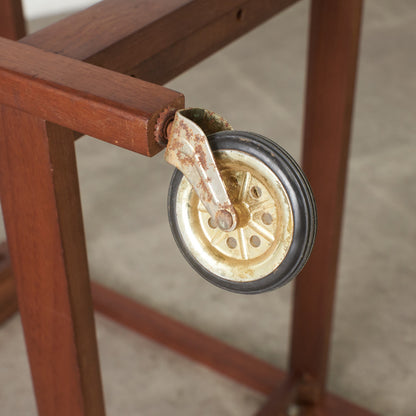 英国ヴィンテージ ガラス天板 キャスターワゴン