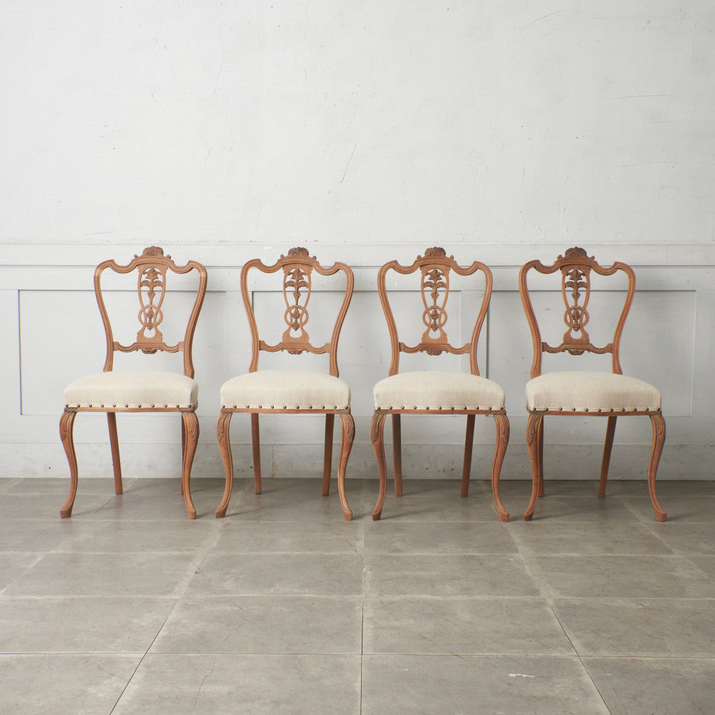 ストリップド加工 ダイニングチェア 4脚セット / 張替済