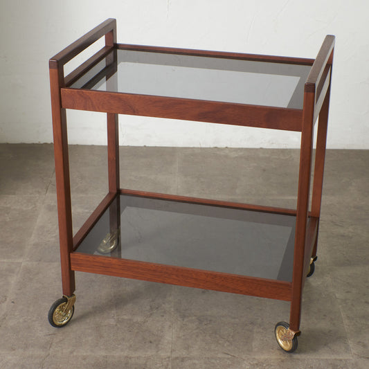 英国ヴィンテージ ガラス天板 キャスターワゴン