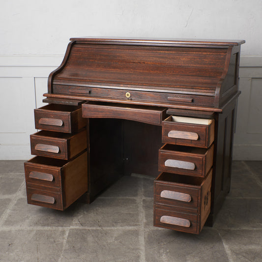 英国アンティーク 蛇腹式 ロールトップデスク