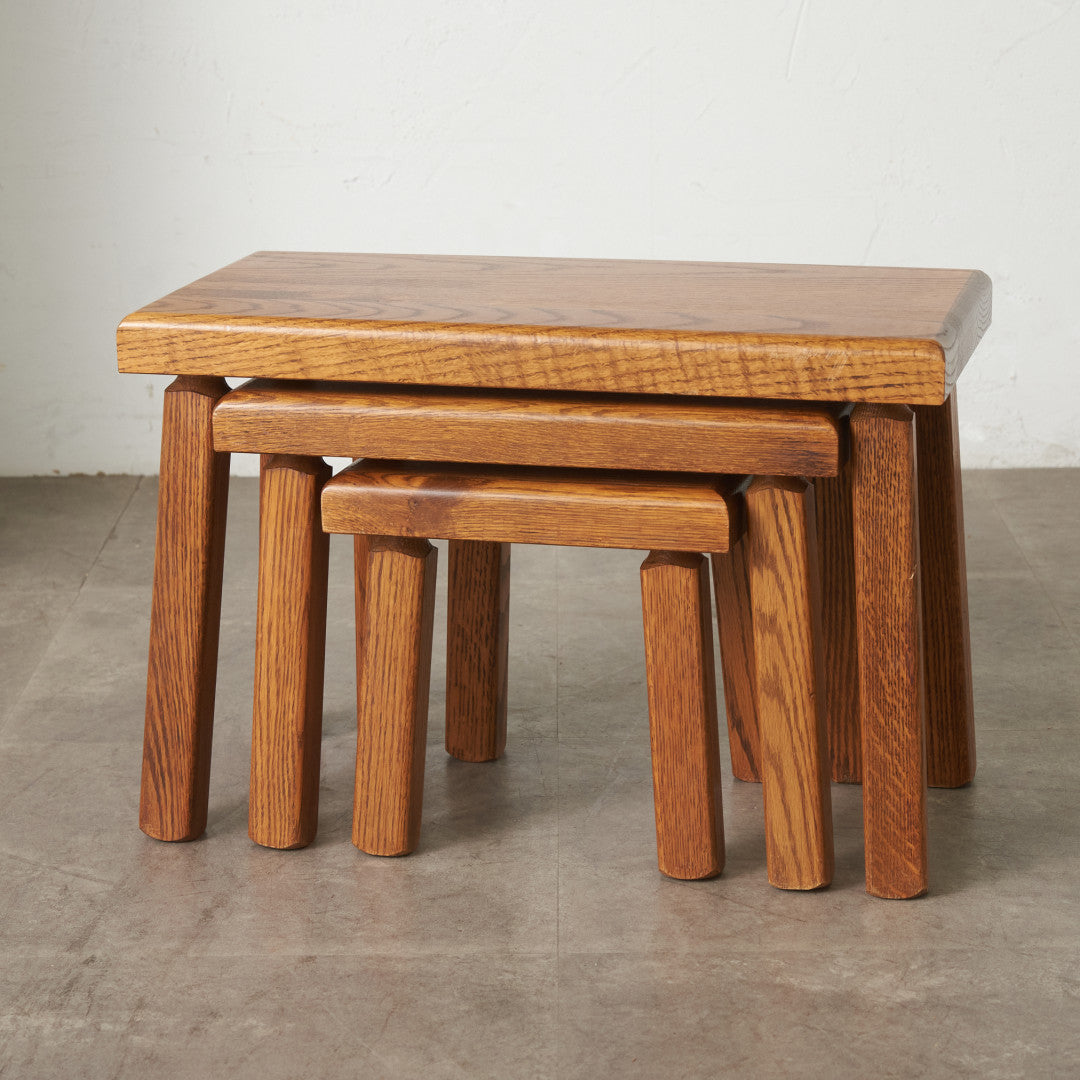 サイドテーブル2脚 ネストテーブル風 オーク無垢材 サイドテーブル2脚