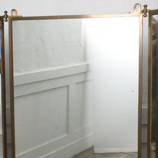 フランスアンティーク 真鍮製 3面スタンドミラー